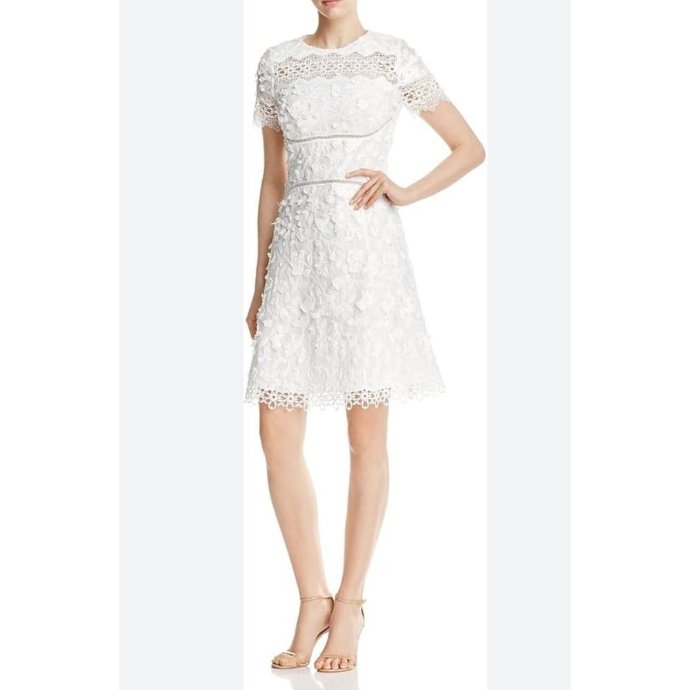 Elie Tahari Adina Dress Women 6 White NEW 3D Floral Lace A-Line E4062607